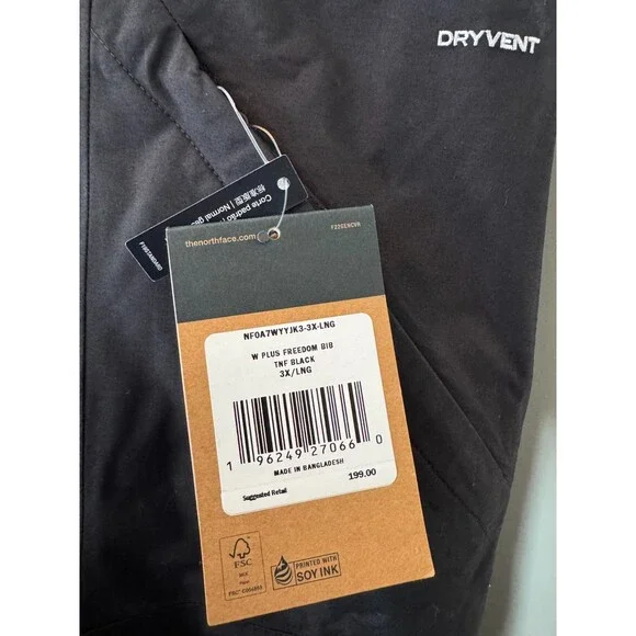 The North Face Plus Freedom Bib Women's Size 2X Long Black Snow Pants NWT